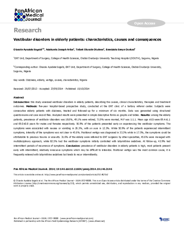 (PDF) Vestibular disorders in elderly patients: characteristics, causes ...