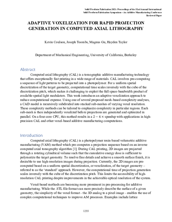 (PDF) Adaptive Voxelization for Rapid Projection Generation in Computed ...