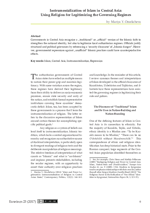 (PDF) Instrumentalization of Islam in Central Asia: Using Religion for ...