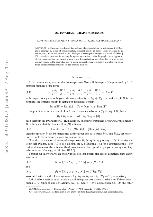 (PDF) On Invariant Graph Subspaces