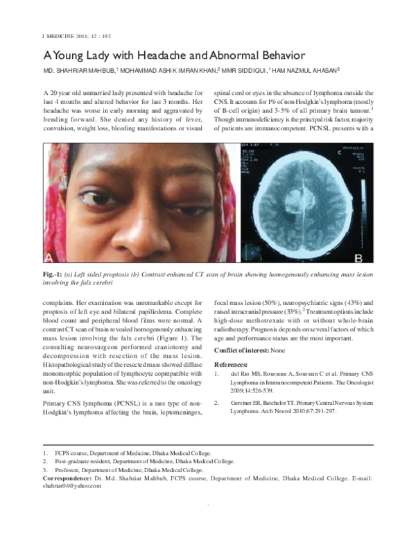 (PDF) A Young Lady with Headache and Abnormal Behavior