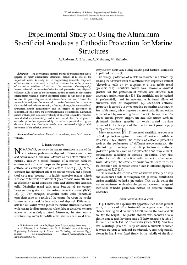 (PDF) Experimental Study On Using The Aluminum Sacrificial Anode As A ...