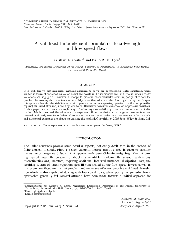 (PDF) A stabilized finite element formulation to solve high and low ...