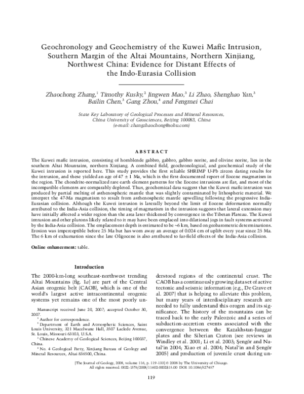 (PDF) Geochronology and Geochemistry of the Kuwei Mafic Intrusion ...
