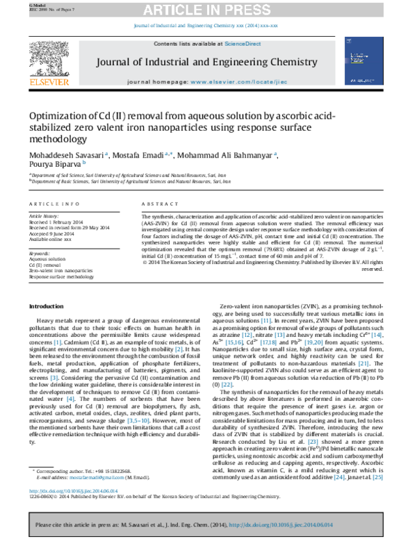 (PDF) Optimization of Cd (II) removal from aqueous solution by ascorbic ...