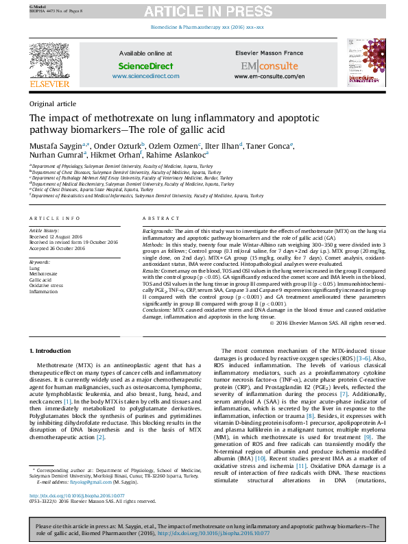 (PDF) The impact of methotrexate on lung inflammatory and apoptotic ...