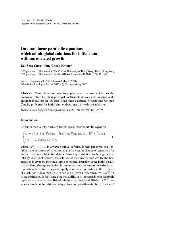 (PDF) On quasilinear parabolic equations which admit global solutions ...