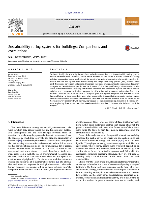 (PDF) Sustainability rating systems for buildings: Comparisons and ...