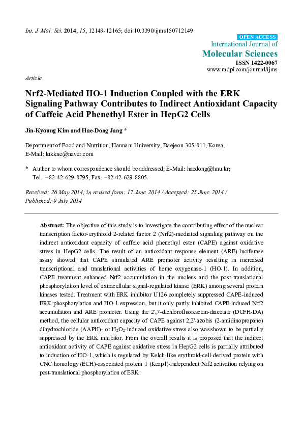 (PDF) Nrf2-Mediated HO-1 Induction Coupled with the ERK Signaling ...
