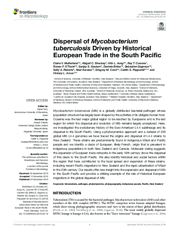 (PDF) Dispersal of Mycobacterium tuberculosis Driven by Historical ...