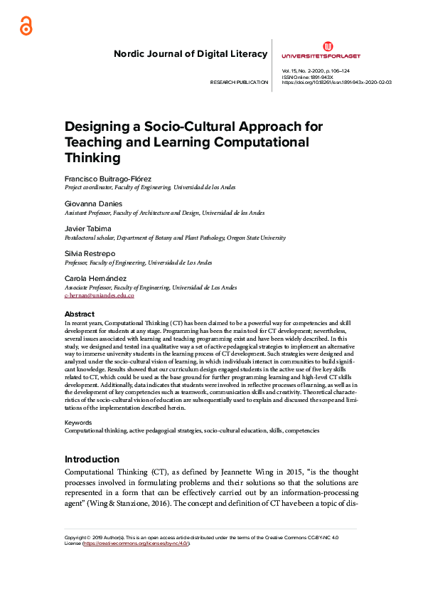 (PDF) Designing a Socio-Cultural Approachfor Teaching and Learning ...