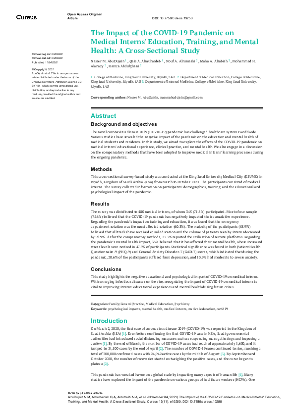 (PDF) The Impact of the COVID-19 Pandemic on Medical Interns' Education ...