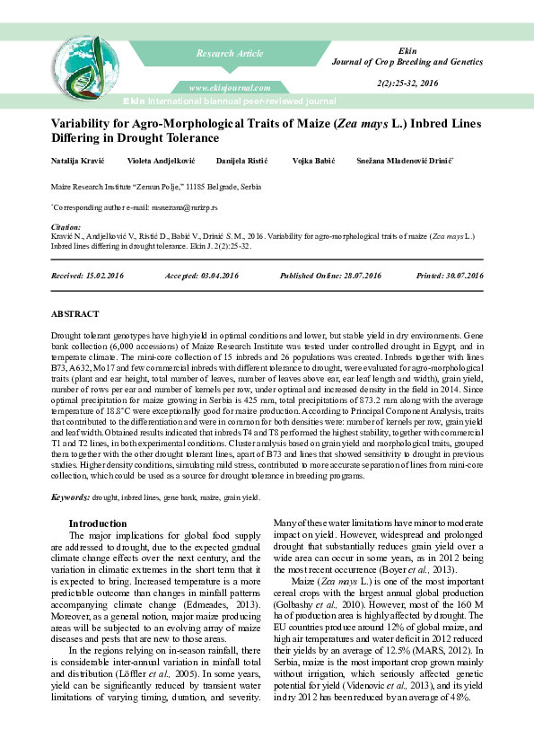 (PDF) Variability for agro-morphological traits of maize (Zea mays L ...