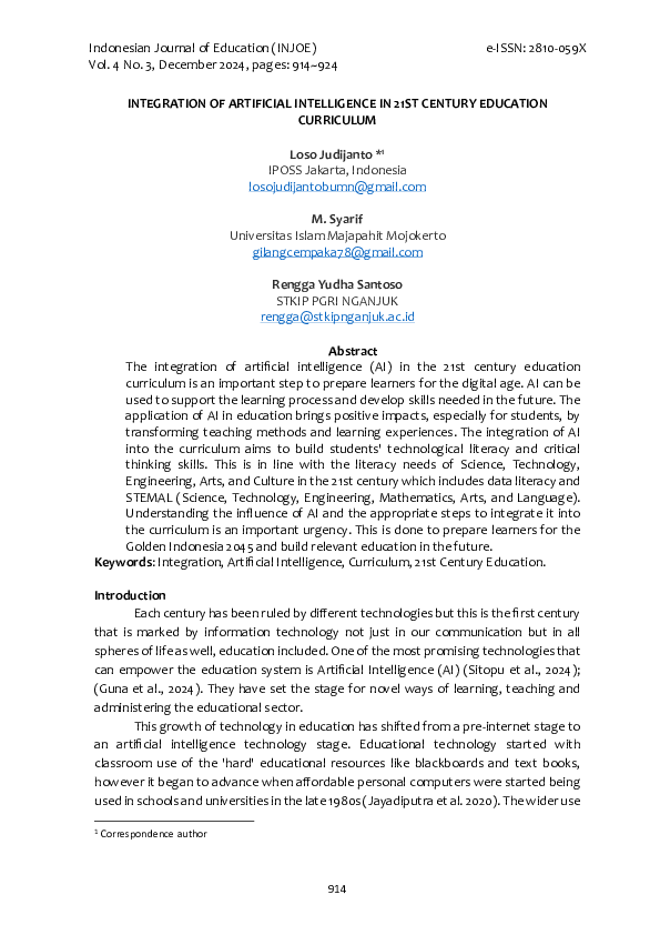 (PDF) Integration Of Artificial Intelligence In 21ST Century Education ...