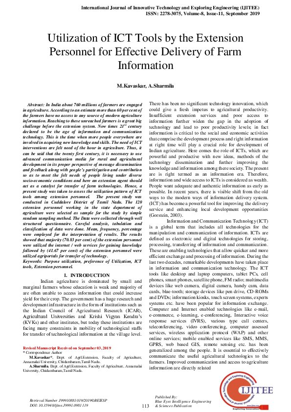 (PDF) Utilization of ICT Tools by the Extension Personnel for Effective ...