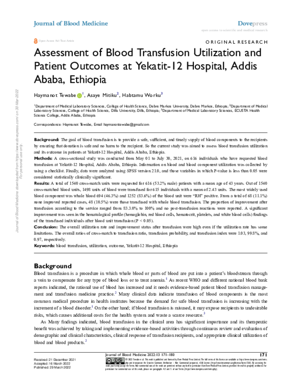 (PDF) Assessment of Blood Transfusion Utilization and Patient Outcomes ...
