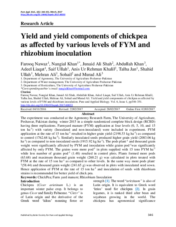 (PDF) Yield and yield components of chick pea as affected by various ...
