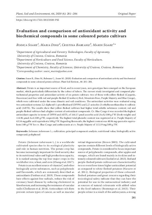 (PDF) Evaluation and comparison of antioxidant activity and biochemical ...