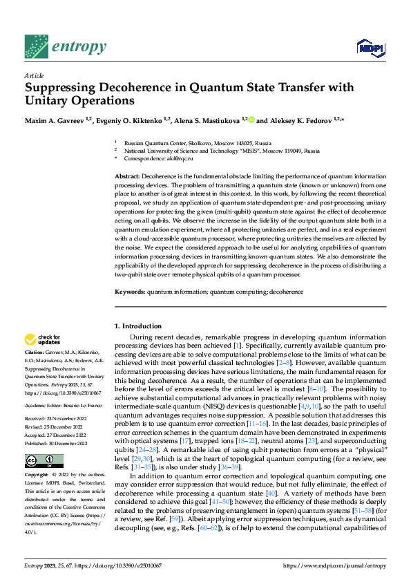 (PDF) Suppressing Decoherence in Quantum State Transfer with Unitary ...