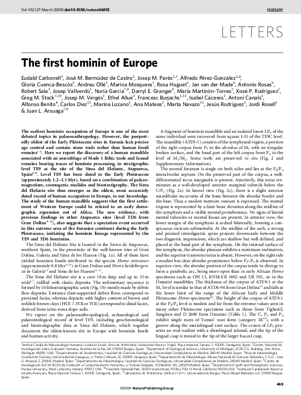 (PDF) The first hominin of Europe