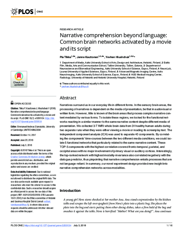 (PDF) Narrative comprehension beyond language: Common brain networks ...