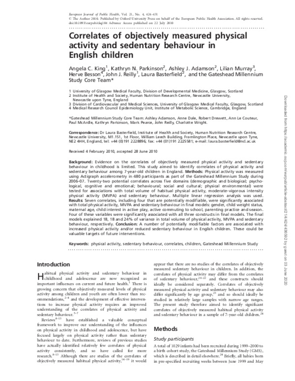 (PDF) Correlates of objectively measured physical activity and ...