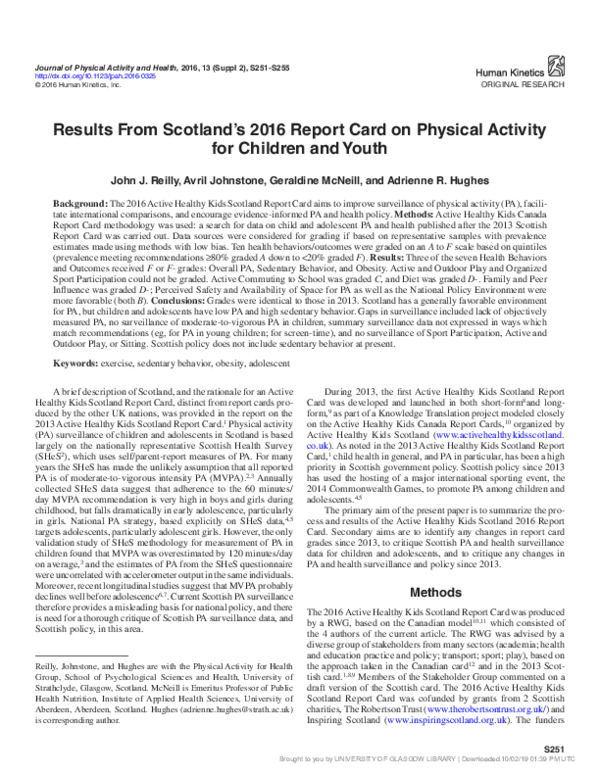 (PDF) Results From Scotland’s 2016 Report Card on Physical Activity for ...