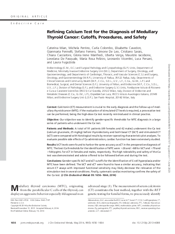 (PDF) Refining Calcium Test for the Diagnosis of Medullary Thyroid ...