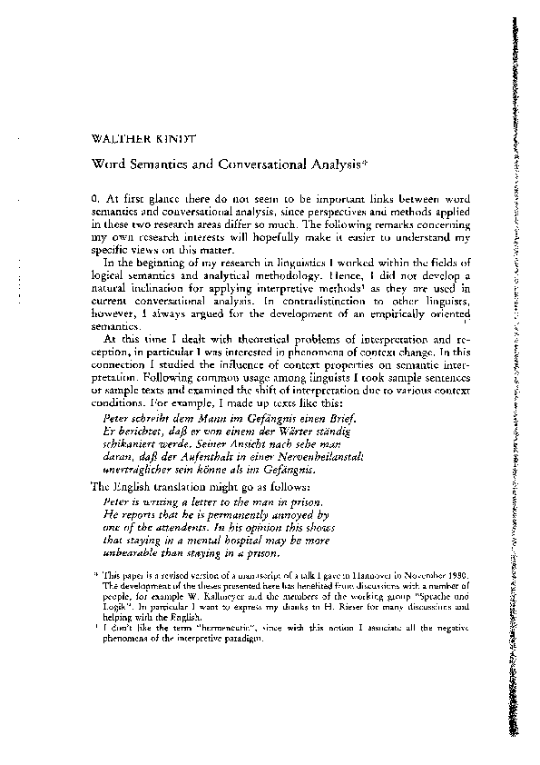 (PDF) Word Semantics and Conversational Analysis
