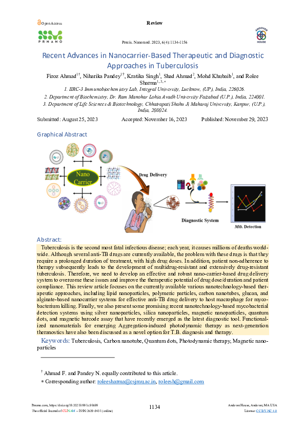 (PDF) Recent advances in Nano-carrier based therapeutic and diagnostic ...