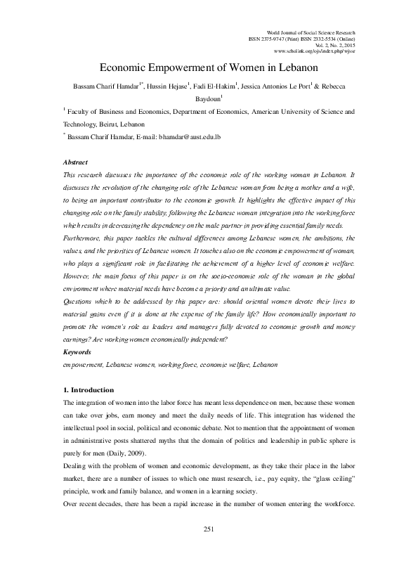 (PDF) Economic Empowerment of Women in Lebanon