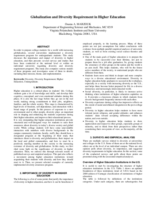 (PDF) Globalization and Diversity Requirement in Higher Education