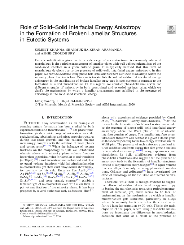 (PDF) Role of Solid–Solid Interfacial Energy Anisotropy in the ...