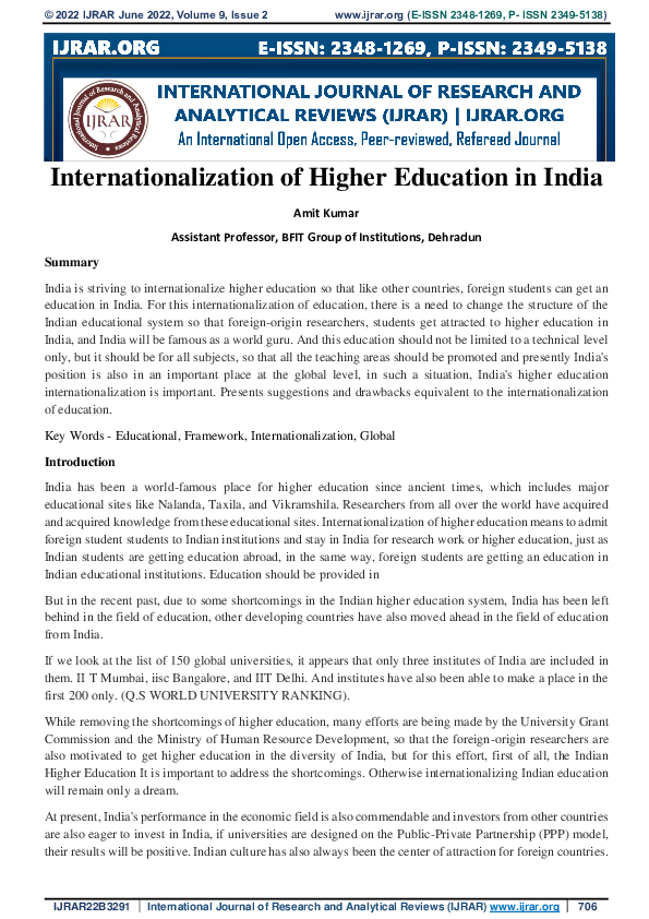 (PDF) Internationalization of Higher Education in India