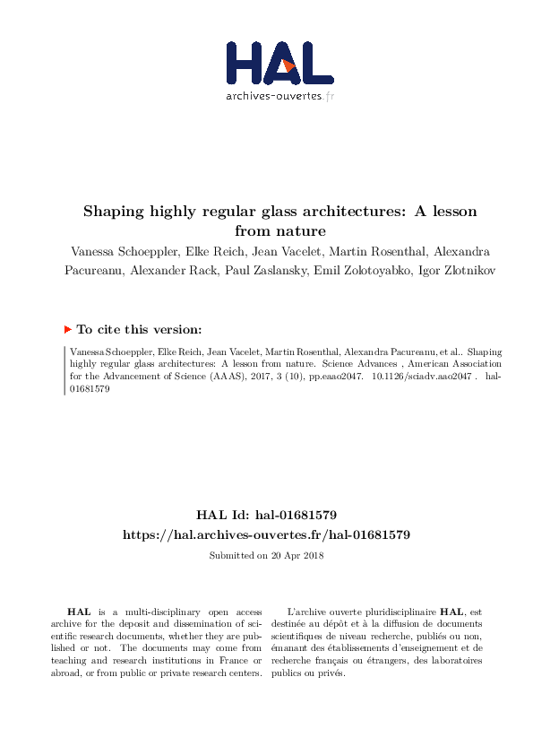 (PDF) Shaping highly regular glass architectures: A lesson from nature