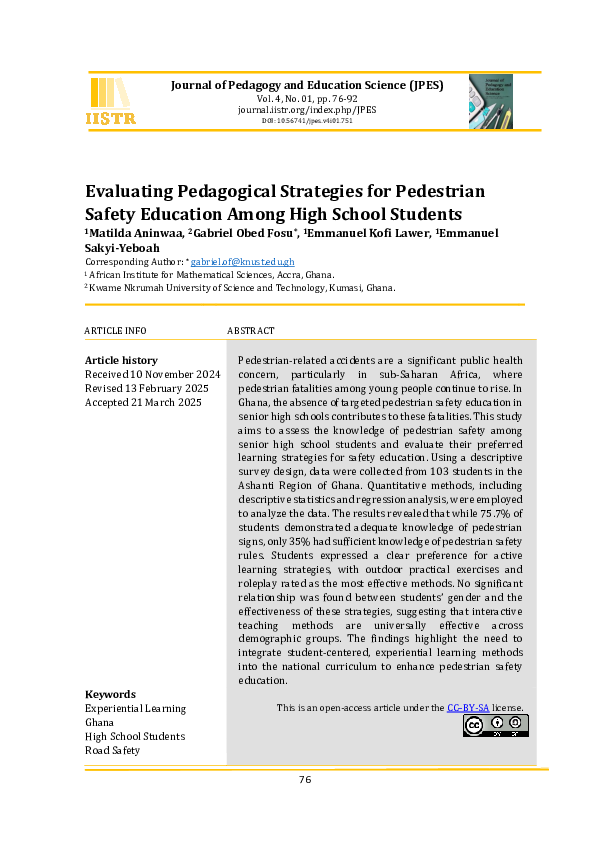 (PDF) Evaluating Pedagogical Strategies for Pedestrian Safety Education ...