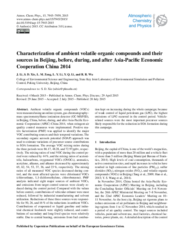 (PDF) Characterization of Ambient Volatile Organic Compounds and Their ...