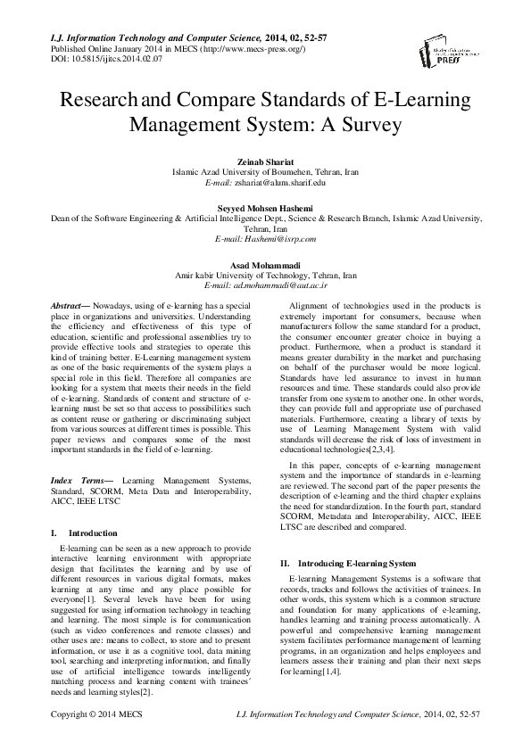 (PDF) Research and Compare Standards of E-Learning Management System: A ...