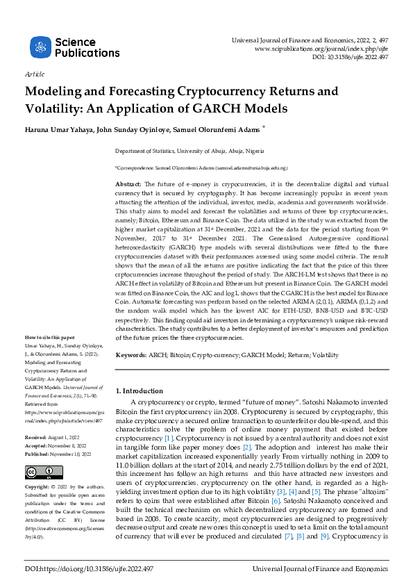 (PDF) Modeling and Forecasting Cryptocurrency Returns and Volatility ...