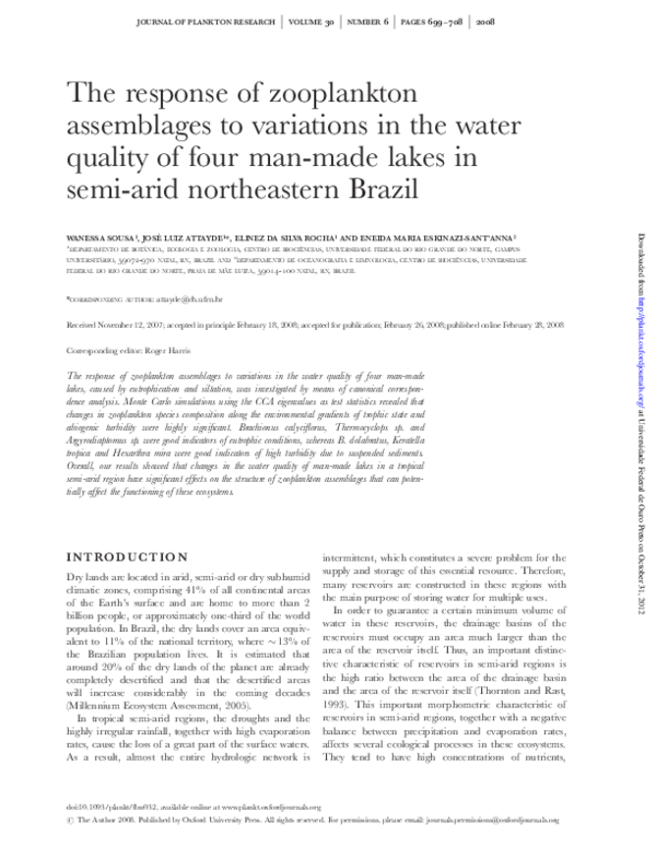 (PDF) The response of zooplankton assemblages to variations in the ...