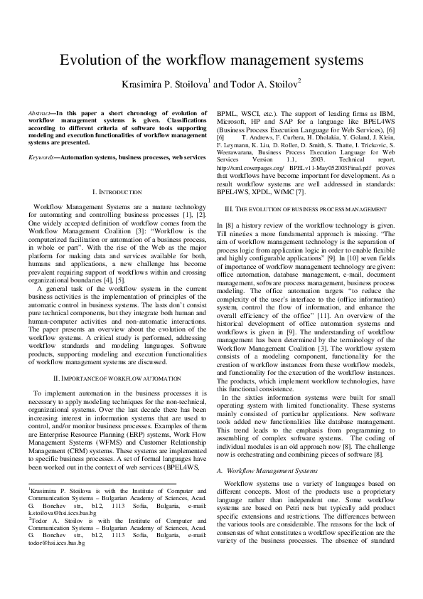 (PDF) Evolution of the workflow management systems