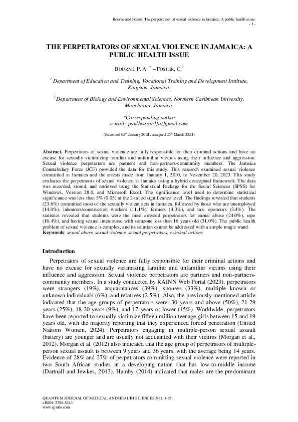 (PDF) THE PERPETRATORS OF SEXUAL VIOLENCE IN JAMAICA: A PUBLIC HEALTH ISSUE