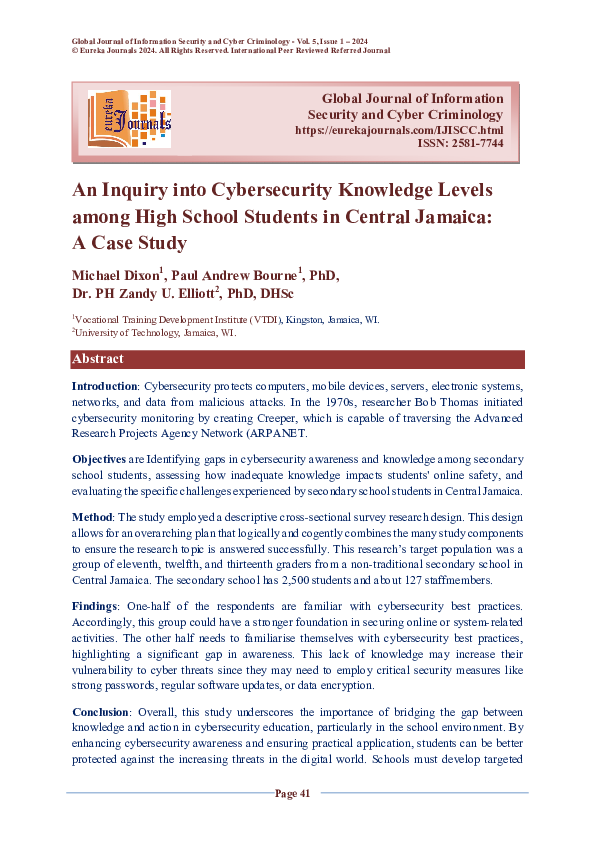 (PDF) An Inquiry into Cybersecurity Knowledge Levels among High School ...