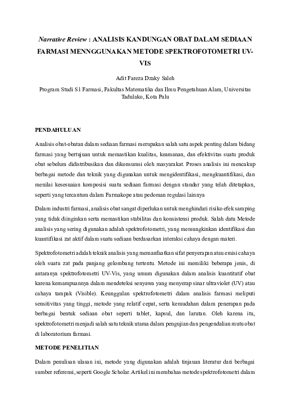 (PDF) Narrative Review : ANALISIS KANDUNGAN OBAT DALAM SEDIAAN FARMASI ...