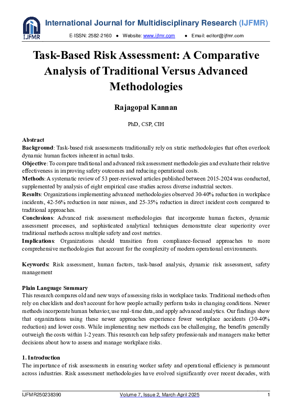 (PDF) Task-Based Risk Assessment: A Comparative Analysis of Traditional ...