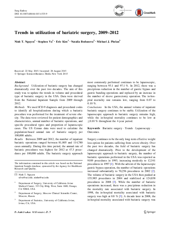 (PDF) Trends in utilization of bariatric surgery, 2009–2012