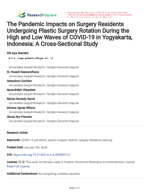 (PDF) The Pandemic Impacts on Surgery Residents Undergoing Plastic ...