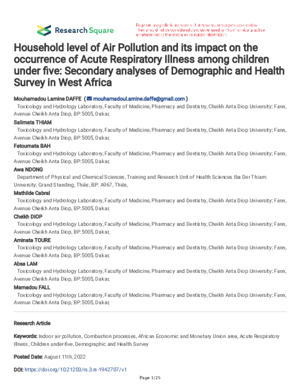 (PDF) Household level of Air Pollution and its impact on the occurrence ...