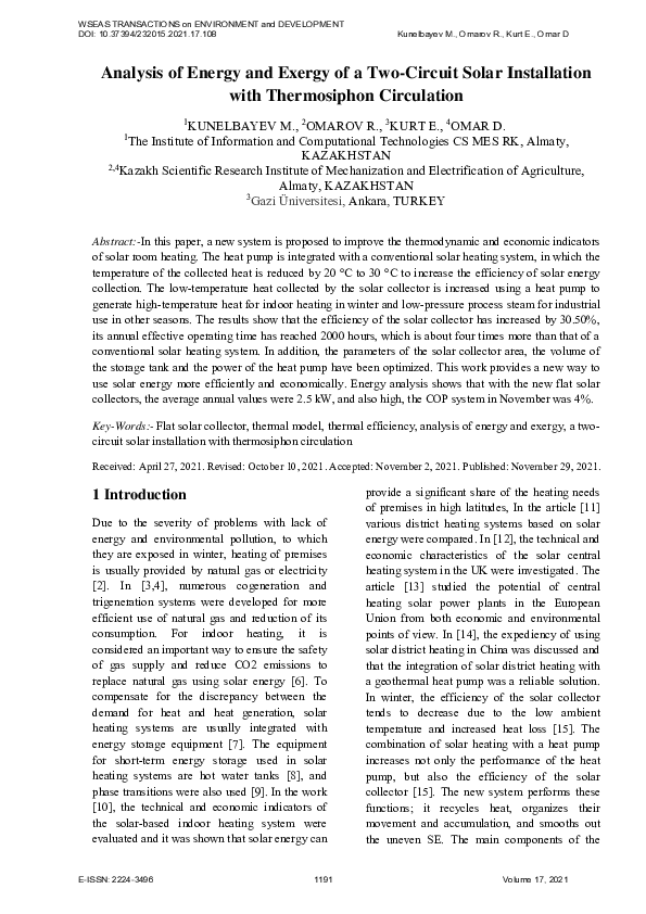 (PDF) Analysis of Energy and Exergy of a Two-Circuit Solar Installation ...