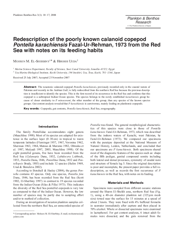 (PDF) Redescription of the poorly known calanoid copepod Pontella ...